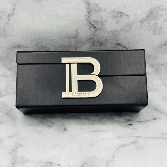 Balmain Sunglasses Case, Black Wide Rectangular, Gold Logo, Luxury Eyewear, Wide - Picture 1 of 5